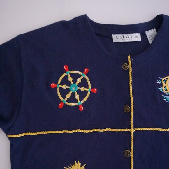 Vintage Chaus Sport Navy Embroidered Nautical Boating Sailing Button Cardigan S - Picture 12 of 13